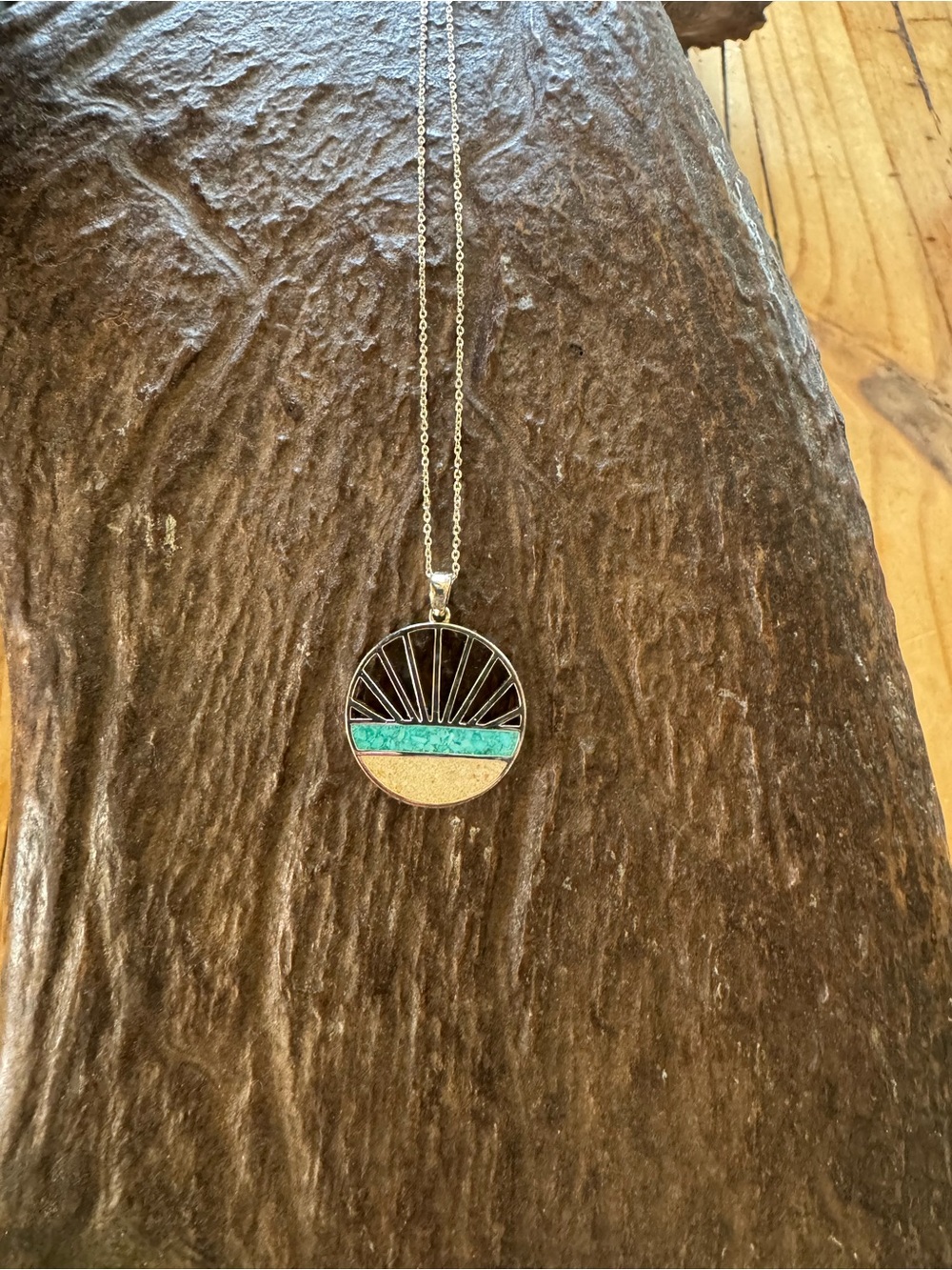 Sterling Silver Turquoise Sunburst Pendant Necklace